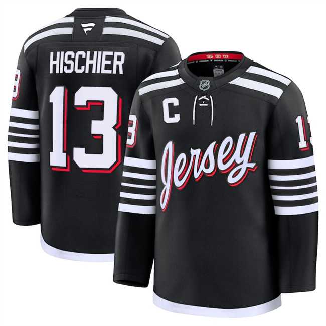 Mens New Jersey Devils #13 Nico Hischier Black 2024-25 Alternate Stitched Hockey Jersey Dzhi